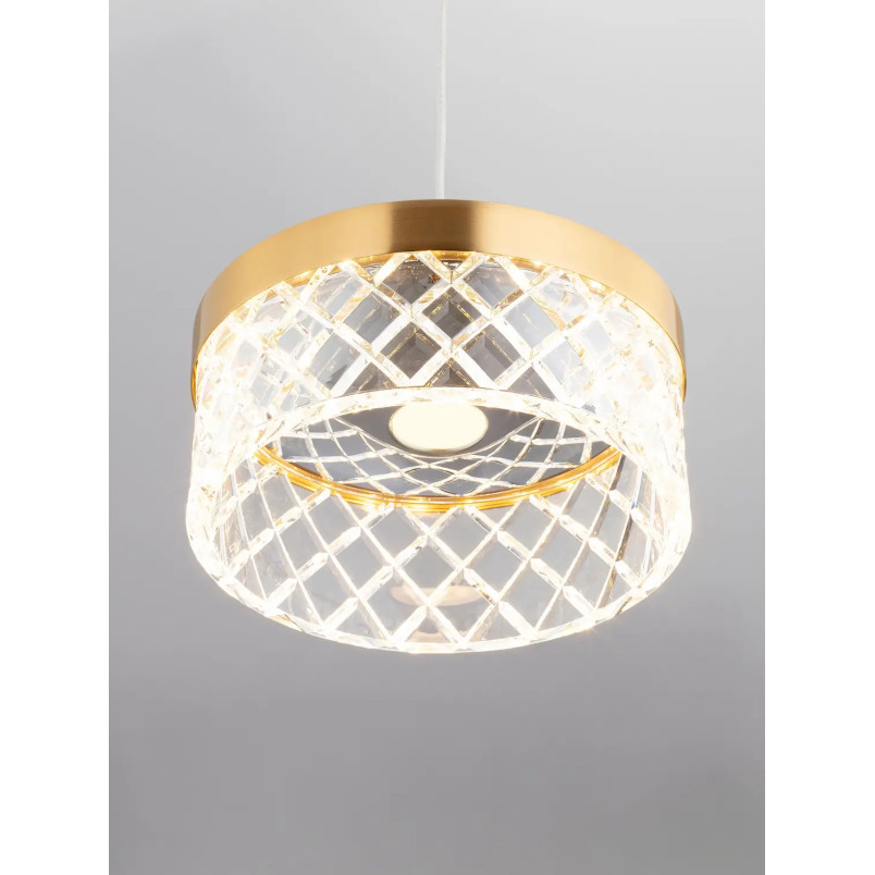 Lampa wisząca glamour Sedime 15cm LED 3000K złoty mosiądz / przeźroczysty akryl