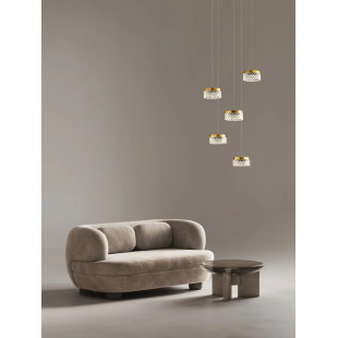 Lampa wisząca glamour 5 punktowa Sedime 50cm LED 3000K złoty mosiądz / przeźroczysty akryl