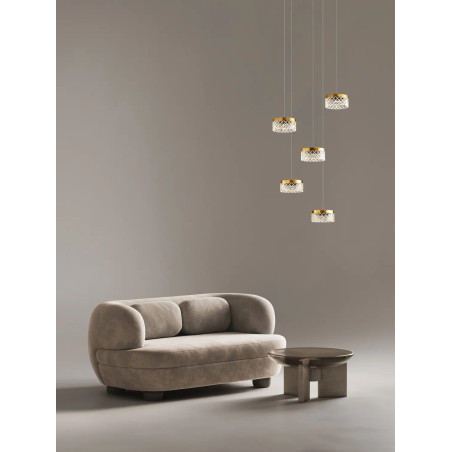 Lampa wisząca glamour 5 punktowa Sedime 50cm LED 3000K złoty mosiądz / przeźroczysty akryl