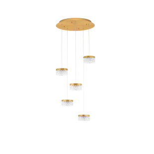 Lampa wisząca glamour 5 punktowa Sedime 50cm LED 3000K złoty mosiądz / przeźroczysty akryl