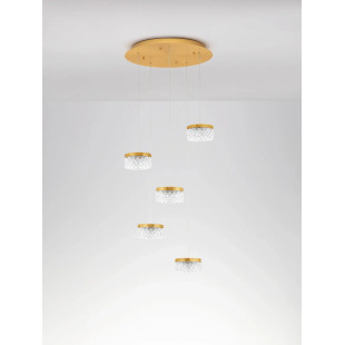 Lampa wisząca glamour 5 punktowa Sedime 50cm LED 3000K złoty mosiądz / przeźroczysty akryl