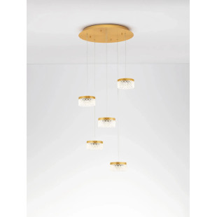 Lampa wisząca glamour 5 punktowa Sedime 50cm LED 3000K złoty mosiądz / przeźroczysty akryl
