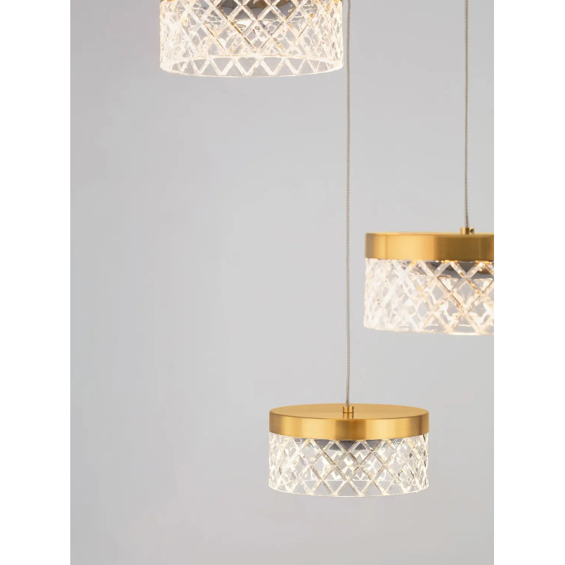 Lampa wisząca glamour 5 punktowa Sedime 50cm LED 3000K złoty mosiądz / przeźroczysty akryl