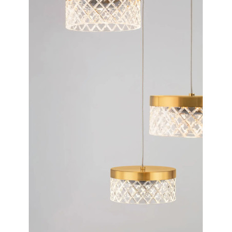 Lampa wisząca glamour 5 punktowa Sedime 50cm LED 3000K złoty mosiądz / przeźroczysty akryl