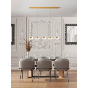 Lampa wisząca glamour 5 punktowa na listwie Sedime 115cm LED 3000K złoty mosiądz / przeźroczysty akryl