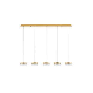Lampa wisząca glamour 5 punktowa na listwie Sedime 115cm LED 3000K złoty mosiądz / przeźroczysty akryl