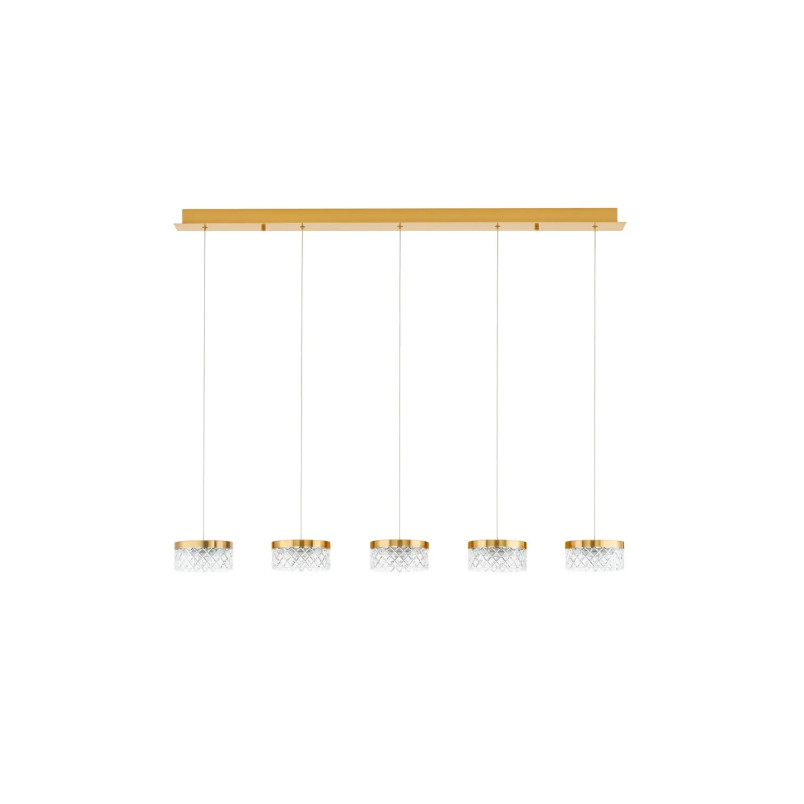 Lampa wisząca glamour 5 punktowa na listwie Sedime 115cm LED 3000K złoty mosiądz / przeźroczysty akryl
