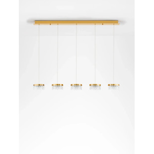 Lampa wisząca glamour 5 punktowa na listwie Sedime 115cm LED 3000K złoty mosiądz / przeźroczysty akryl