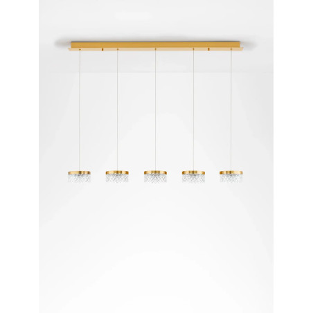Lampa wisząca glamour 5 punktowa na listwie Sedime 115cm LED 3000K złoty mosiądz / przeźroczysty akryl