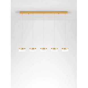 Lampa wisząca glamour 5 punktowa na listwie Sedime 115cm LED 3000K złoty mosiądz / przeźroczysty akryl