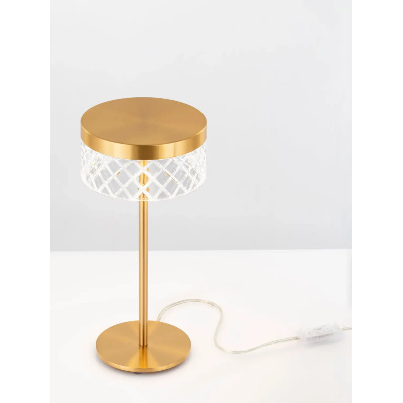 Lampa stołowa glamour Sedime LED 3000K złoty mosiądz / przeźroczysty akryl