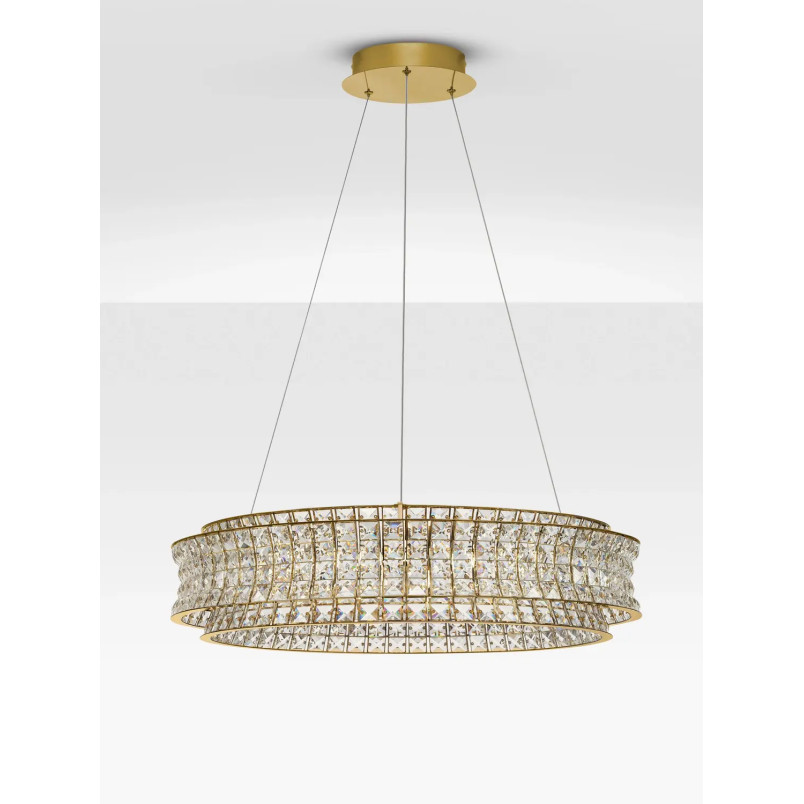 Lampa wisząca kryształowa - okrągła Esaro 80cm LED 3500K platynowe złoto / przeźroczysty