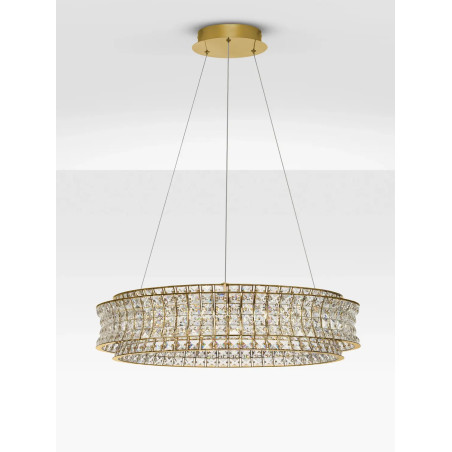 Lampa wisząca kryształowa - okrągła Esaro 80cm LED 3500K platynowe złoto / przeźroczysty