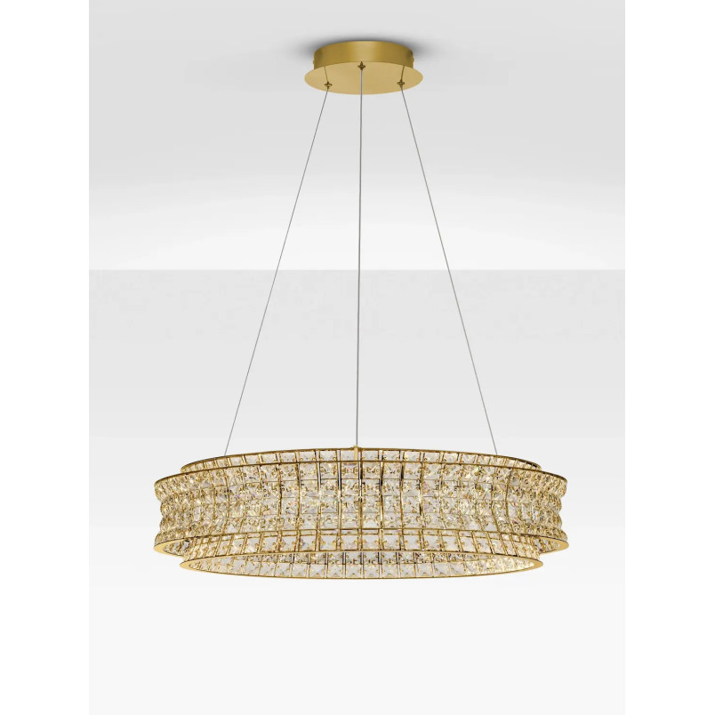 Lampa wisząca kryształowa - okrągła Esaro 80cm LED 3500K platynowe złoto / przeźroczysty