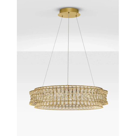 Lampa wisząca kryształowa - okrągła Esaro 80cm LED 3500K platynowe złoto / przeźroczysty