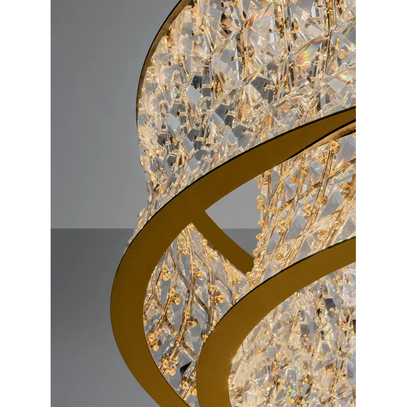 Lampa wisząca kryształowa - okrągła Esaro 80cm LED 3500K platynowe złoto / przeźroczysty