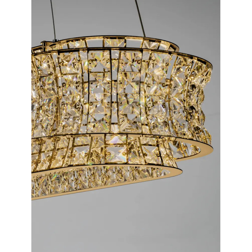 Lampa wisząca kryształowa - owalna Esaro 100cm LED 3500K platynowe złoto / przeźroczysty