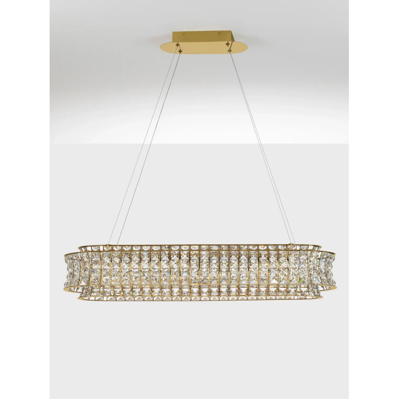 Lampa wisząca kryształowa - owalna Esaro 100cm LED 3500K platynowe złoto / przeźroczysty