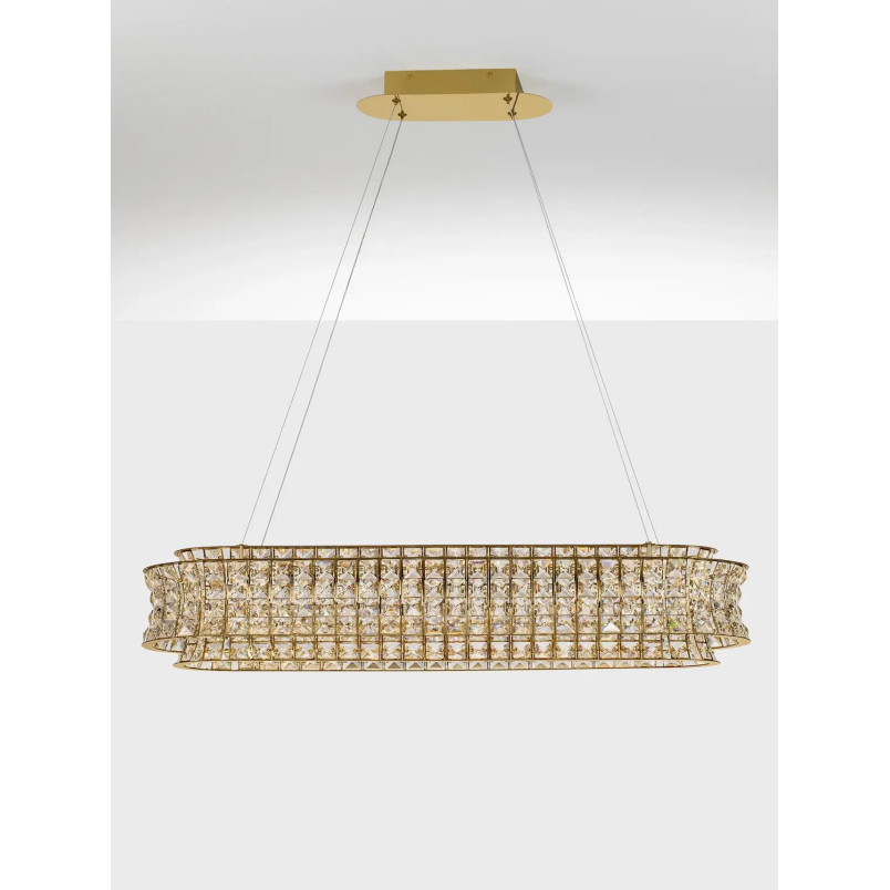 Lampa wisząca kryształowa - owalna Esaro 100cm LED 3500K platynowe złoto / przeźroczysty