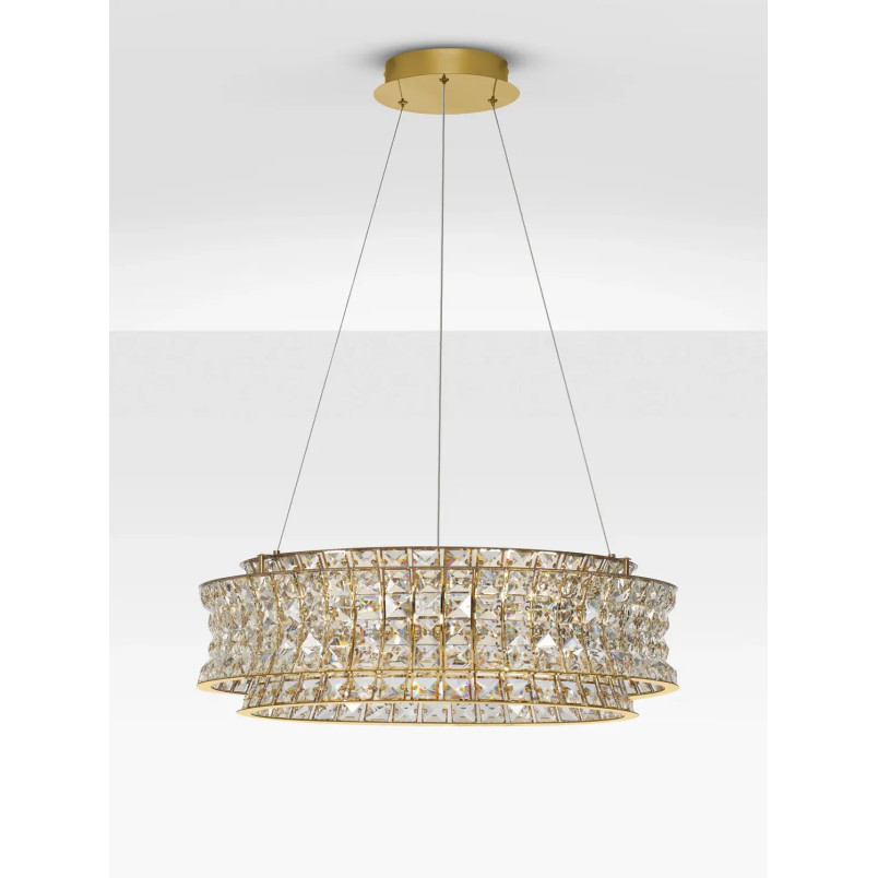 Lampa wisząca kryształowa - okrągła Esaro 60cm LED 3500K platynowe złoto / przeźroczysty