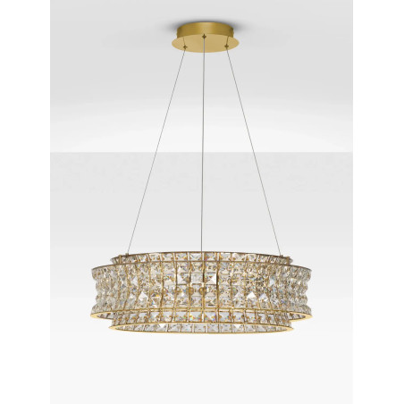 Lampa wisząca kryształowa - okrągła Esaro 60cm LED 3500K platynowe złoto / przeźroczysty
