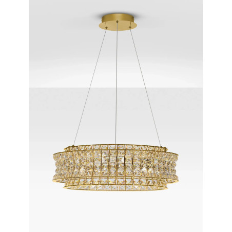 Lampa wisząca kryształowa - okrągła Esaro 60cm LED 3500K platynowe złoto / przeźroczysty