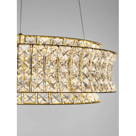 Lampa wisząca kryształowa - okrągła Esaro 60cm LED 3500K platynowe złoto / przeźroczysty