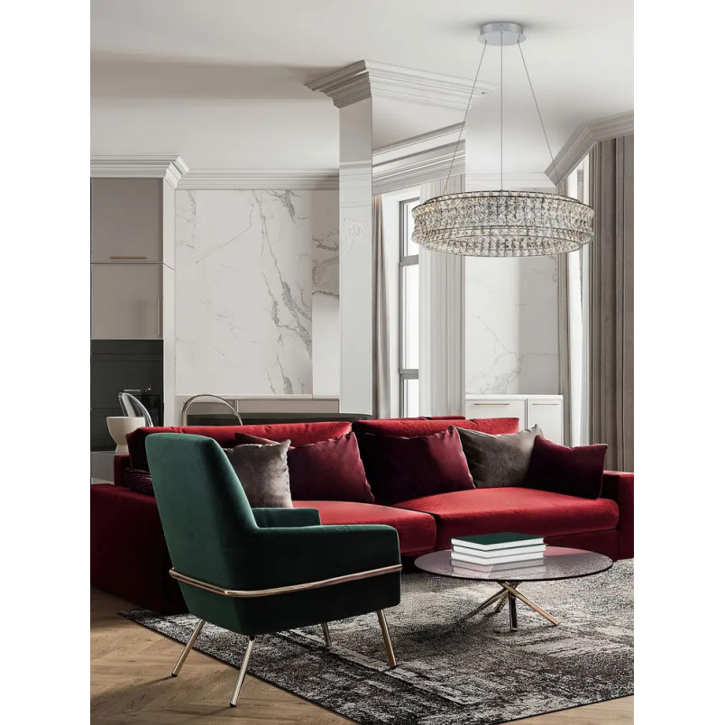 Lampa wisząca kryształowa - okrągła Esaro 80cm LED 3500K chrom / przeźroczysty