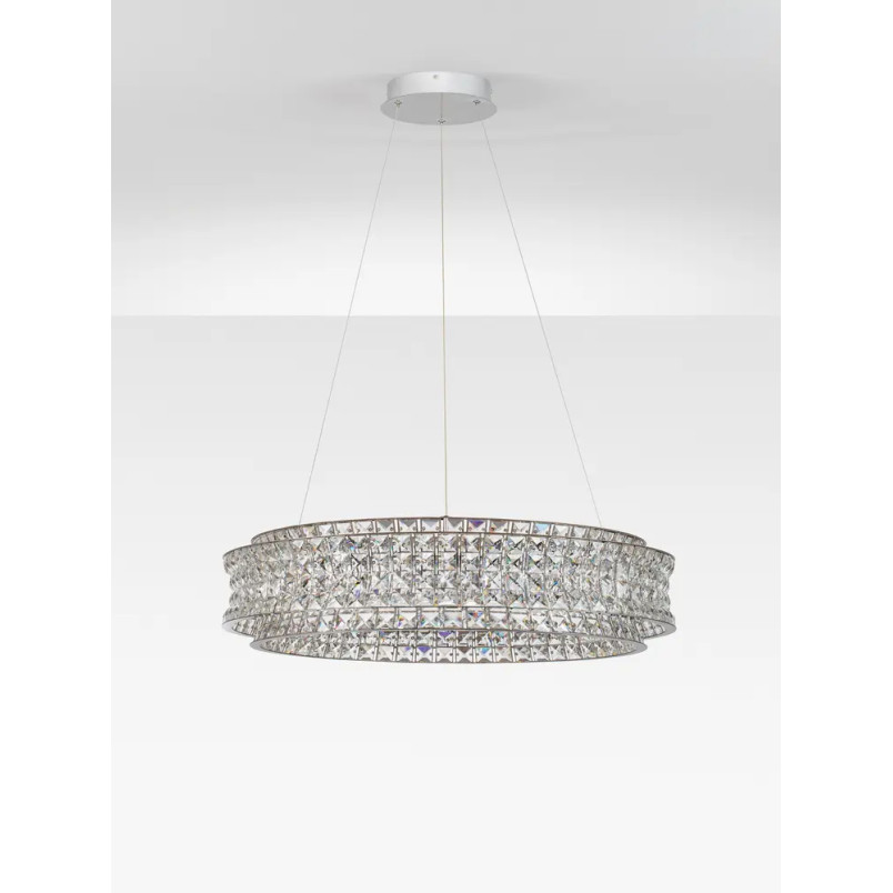Lampa wisząca kryształowa - okrągła Esaro 80cm LED 3500K chrom / przeźroczysty