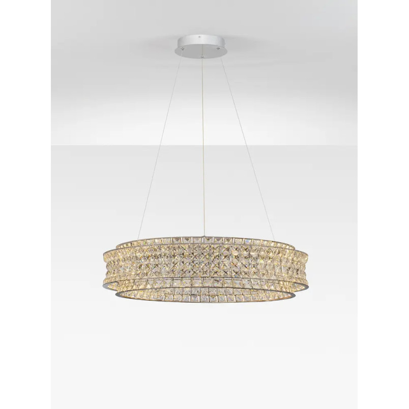 Lampa wisząca kryształowa - okrągła Esaro 80cm LED 3500K chrom / przeźroczysty
