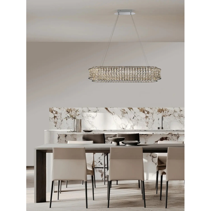Lampa wisząca kryształowa - owalna Esaro 100cm LED 3500K chrom / przeźroczysty
