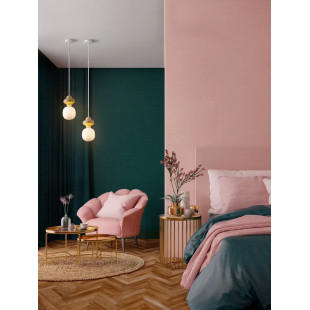 Lampa wisząca ceramiczna ze szklanym kloszem Polly I 18cm opal / żółty