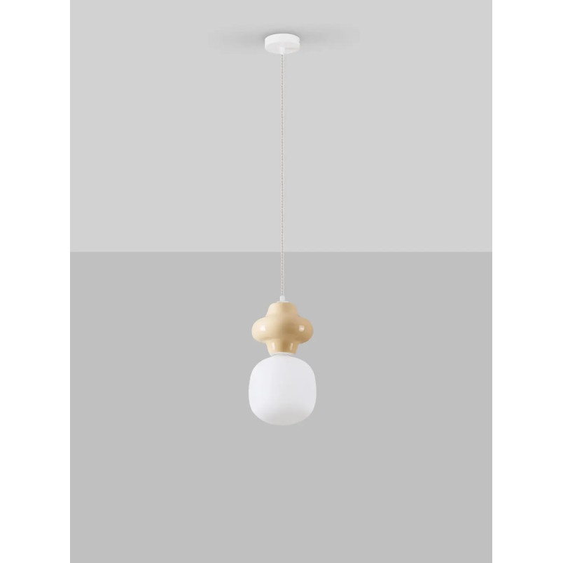 Lampa wisząca ceramiczna ze szklanym kloszem Polly I 18cm opal / żółty