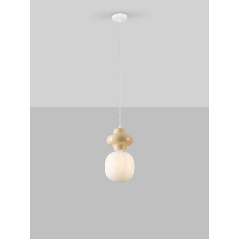 Lampa wisząca ceramiczna ze szklanym kloszem Polly I 18cm opal / żółty