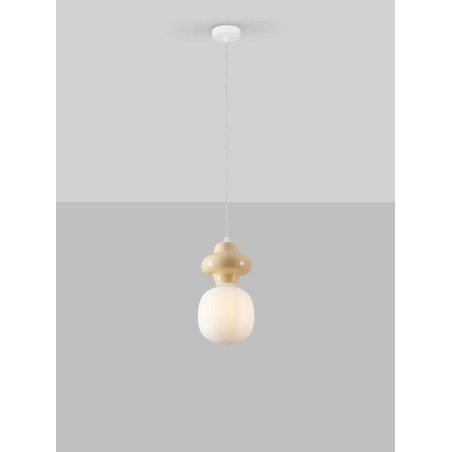 Lampa wisząca ceramiczna ze szklanym kloszem Polly I 18cm opal / żółty