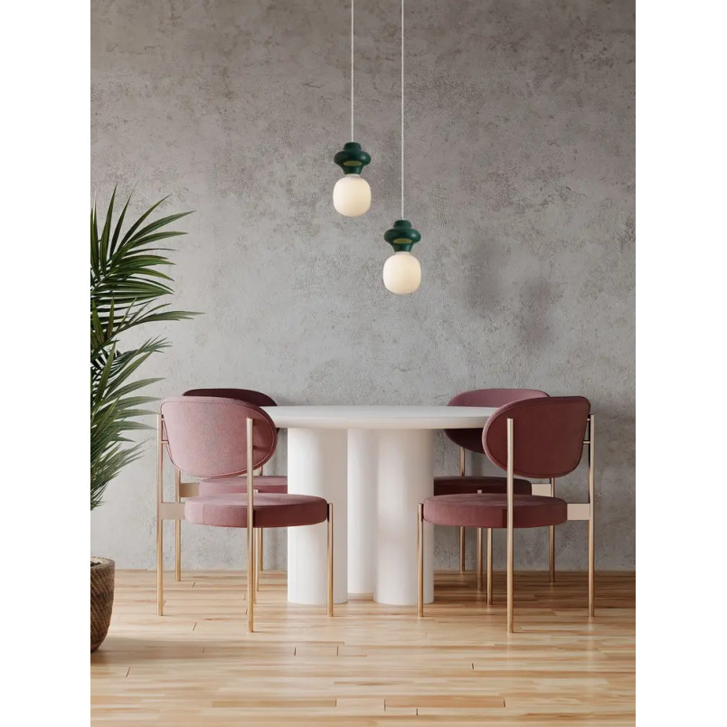 Lampa wisząca ceramiczna ze szklanym kloszem Polly I 18cm opal / ciemny zielony