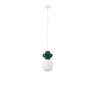 Lampa wisząca ceramiczna ze szklanym kloszem Polly I 18cm opal / ciemny zielony