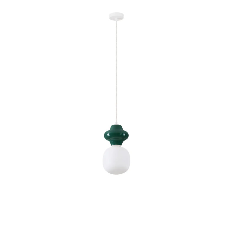 Lampa wisząca ceramiczna ze szklanym kloszem Polly I 18cm opal / ciemny zielony