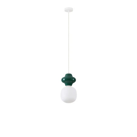 Lampa wisząca ceramiczna ze szklanym kloszem Polly I 18cm opal / ciemny zielony