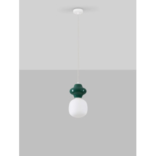 Lampa wisząca ceramiczna ze szklanym kloszem Polly I 18cm opal / ciemny zielony