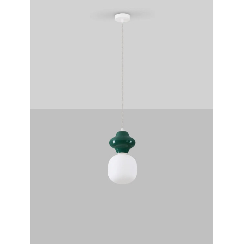 Lampa wisząca ceramiczna ze szklanym kloszem Polly I 18cm opal / ciemny zielony