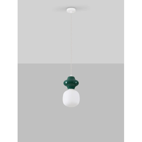 Lampa wisząca ceramiczna ze szklanym kloszem Polly I 18cm opal / ciemny zielony