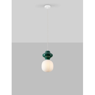 Lampa wisząca ceramiczna ze szklanym kloszem Polly I 18cm opal / ciemny zielony