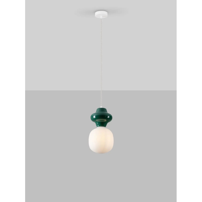 Lampa wisząca ceramiczna ze szklanym kloszem Polly I 18cm opal / ciemny zielony