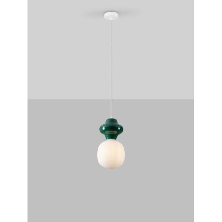 Lampa wisząca ceramiczna ze szklanym kloszem Polly I 18cm opal / ciemny zielony