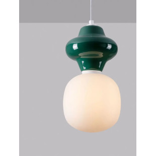 Lampa wisząca ceramiczna ze szklanym kloszem Polly I 18cm opal / ciemny zielony
