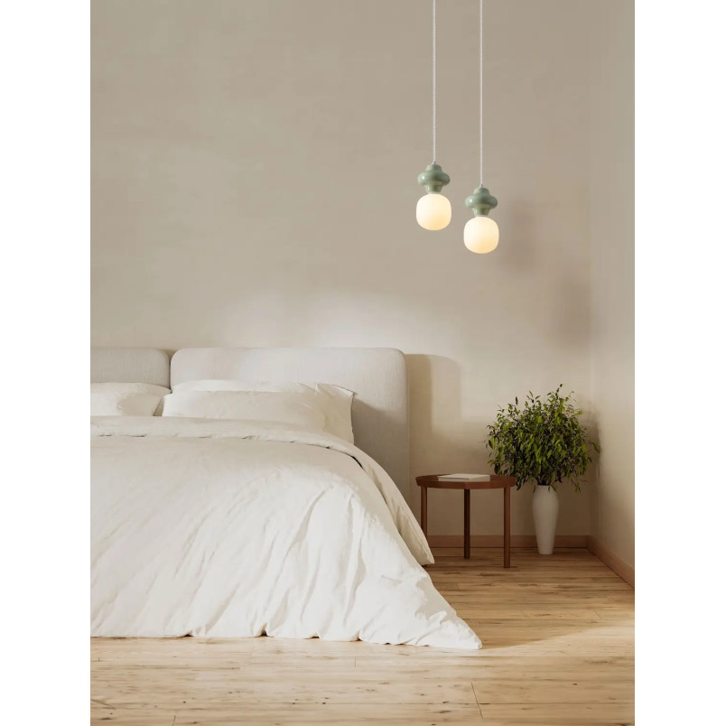 Lampa wisząca ceramiczna ze szklanym kloszem Polly I 18cm opal / zielony