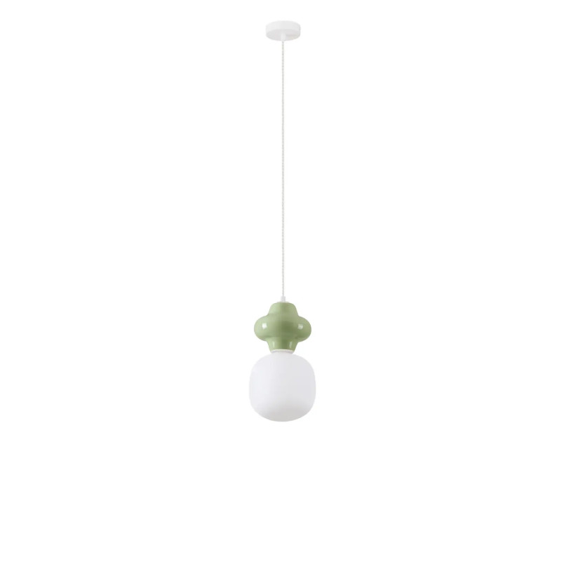 Lampa wisząca ceramiczna ze szklanym kloszem Polly I 18cm opal / zielony