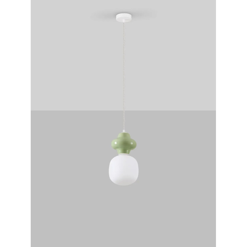 Lampa wisząca ceramiczna ze szklanym kloszem Polly I 18cm opal / zielony