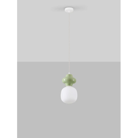 Lampa wisząca ceramiczna ze szklanym kloszem Polly I 18cm opal / zielony